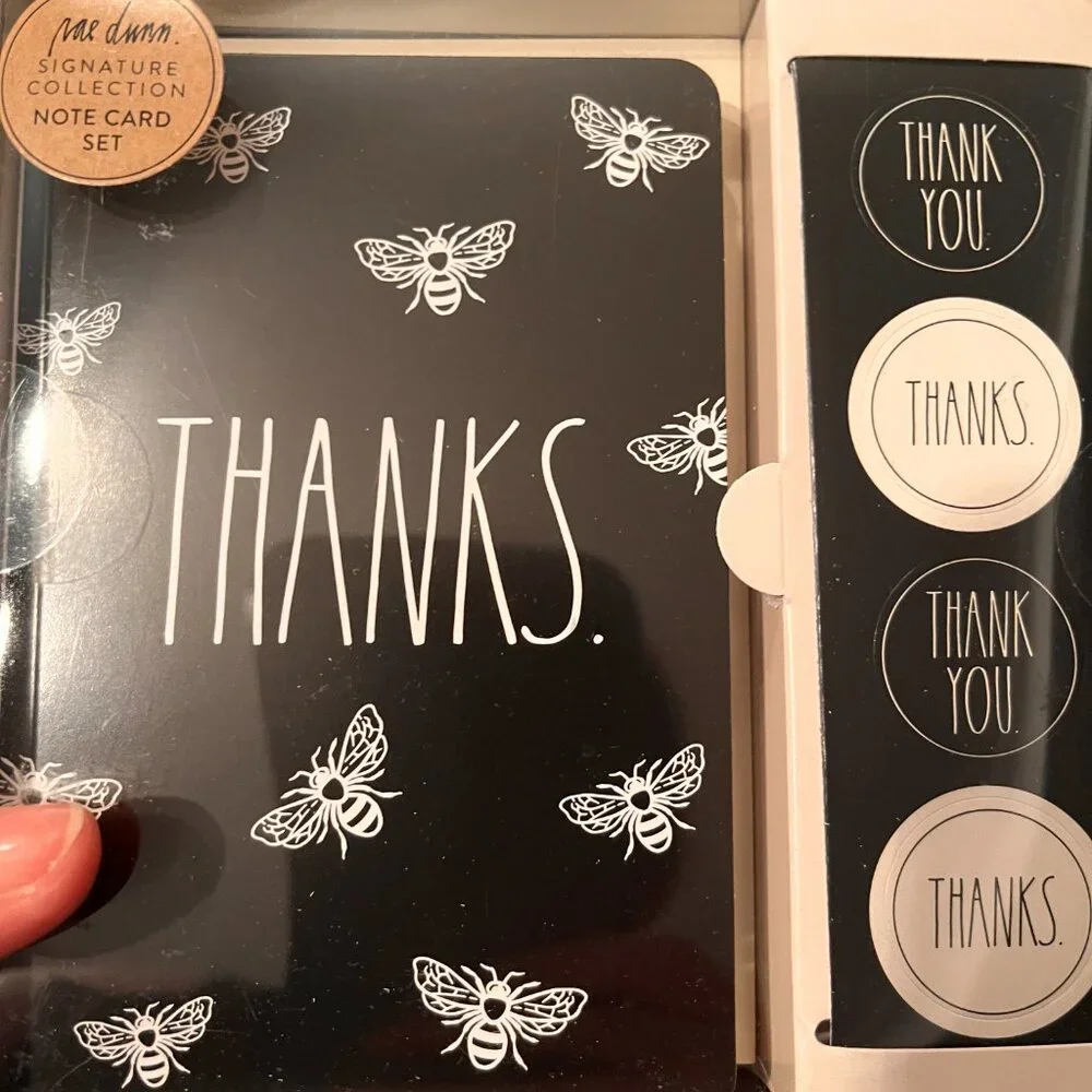 Thank You Cards with Bees‎ by Rae Dunn (Note Card Set and Stickers - new)